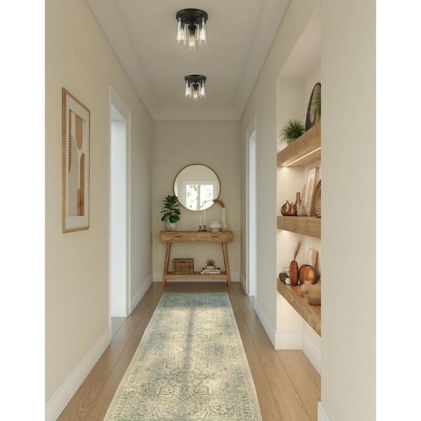 Stockbrace 3-Light Matte Black Clear Glass Farmhouse Flush Mount Ceiling Light