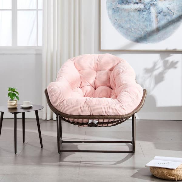Wicker Outdoor Rocking Chair with Pink Cushion, Rattan Padded