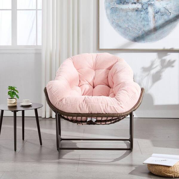 Sudzendf Brown Wicker Outdoor Rocking Chair with Pink Cushions LIL