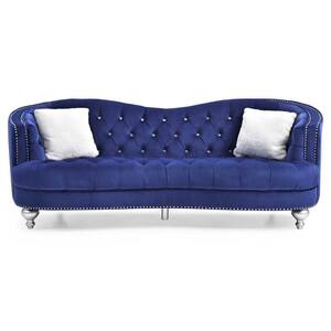 Jewel 90 in. W Flared Arm Velvet Straight Sofa in Blue