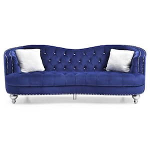 Jewel 90 in. W Flared Arm Velvet Straight Sofa in Blue