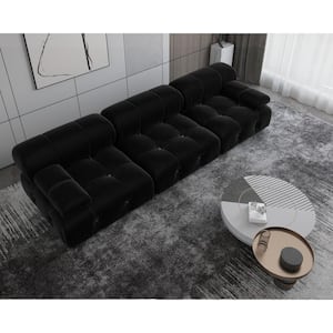 103.95 in. W Black Square Arm Velvet Rectangle 3-Seater Free Combination Sofa Loveseat in Black