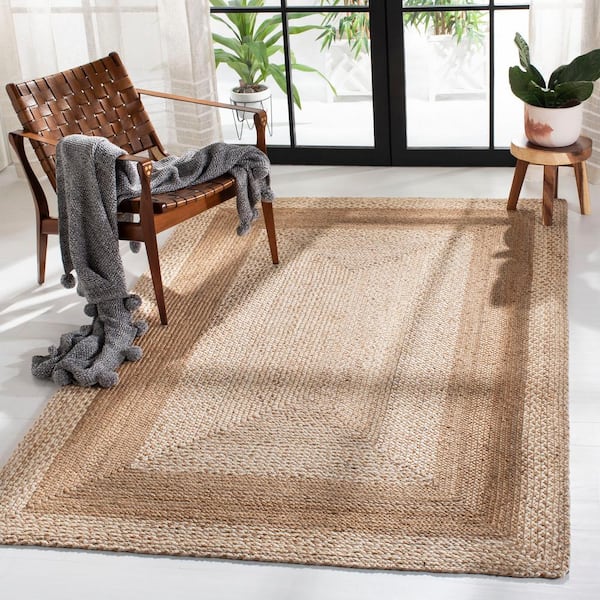 Natural Fiber Beige 5 ft. x 8 ft. Woven Border Area Rug