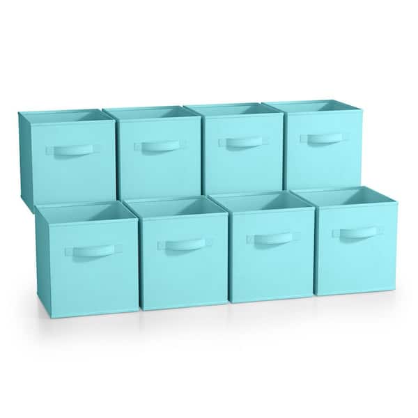 Foldable Storage Cubes Handle Blue 10.5 in. W x 11 in. H FabricDecorative Basket  Set of 8, Clothes and Closet Organizer