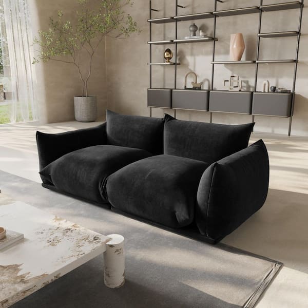 Modern 77 in. Chenille 2-Seater Loveseat Modular Convertible Sofa in Black for Apartment Office Show Room Living Room