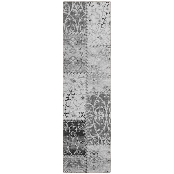 HomeRoots Gray 2 ft. x 8 ft. Woven Plaid Runner Indoor/Outdoor Area Rug