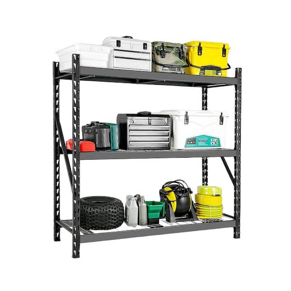 Tunearary 3-Tier 77 in. W x 72 in. H Heavy-Duty Metal Standing Garage Storage Racks Shelving Unit in Black