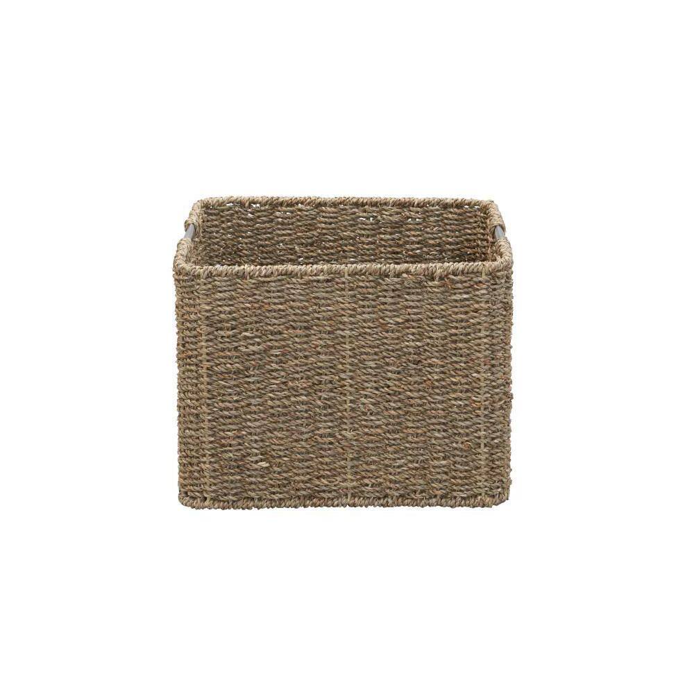 Natural Seagrass Square Wicker Basket with Metal Handles