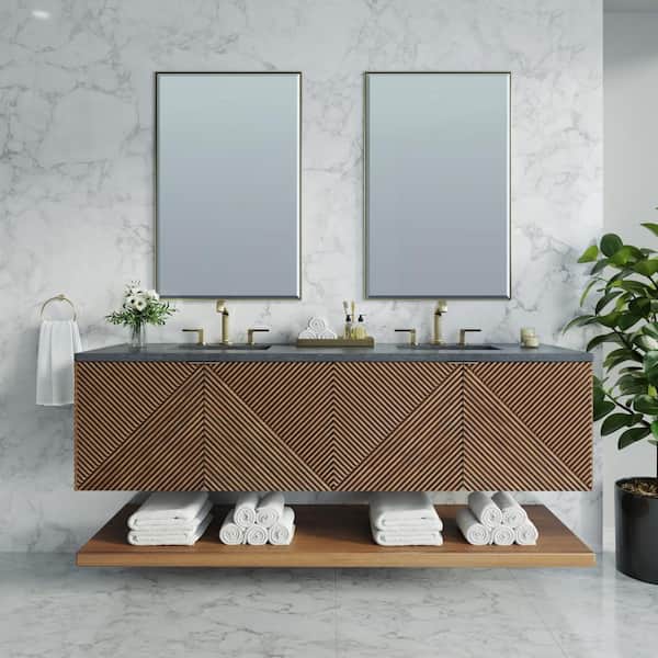 Marcello 72.0 in. W x 23.5 in. D x 37.2 in. H Bathroom Vanity in Chestnut with Charcoal Soapstone Quartz Top