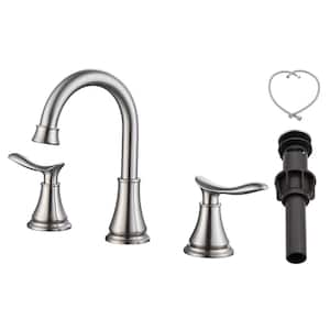 8 in. Widespread 2 Handle Bathroom Faucet with Pop Up Drain and Supply Hoses in Brushed Nickel
