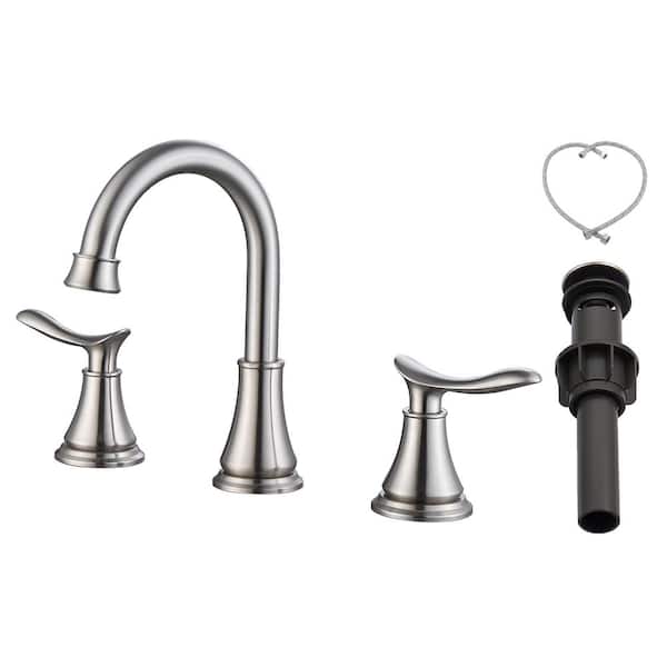 waterpar 8 in. Widespread 2 Handle Bathroom Faucet with Pop Up Drain and Supply Hoses in Brushed Nickel
