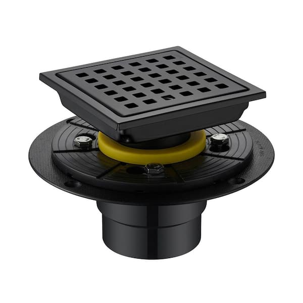 4 in. x 4 in. Stainless Steel Square Shower Floor Drain in Matte Black