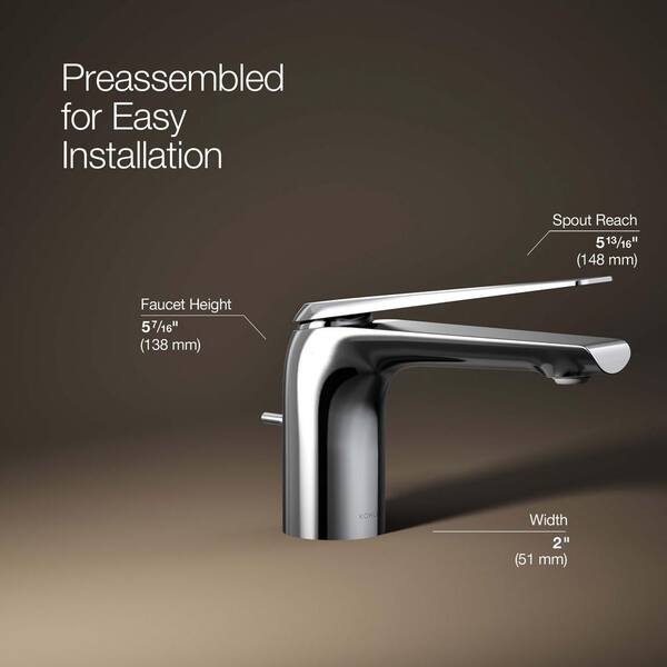 KOHLER Avid Single Hole Installation Bathroom Faucet with Single Handle in Polished Chrome