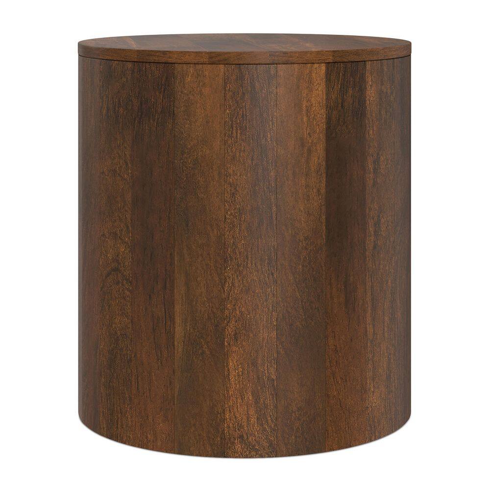 Millbury 20 in. W Walnut Brown Round Solid Mango Wood End Table with Handcrafted Design - thumbnail 5