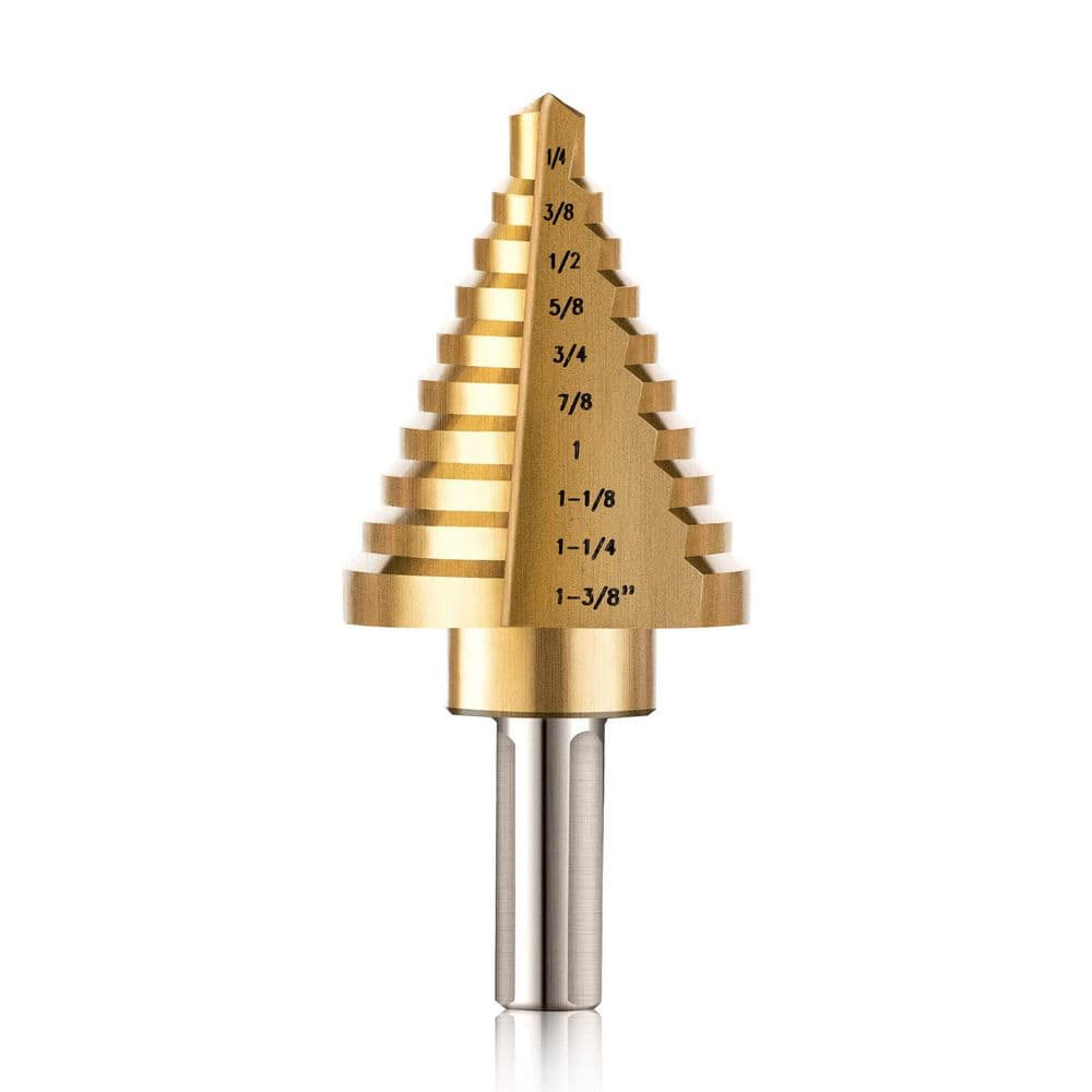 MYWISH 1-3/8 in. Titanium Coated High Speed Steel Step Drill Bit Set (1 ...