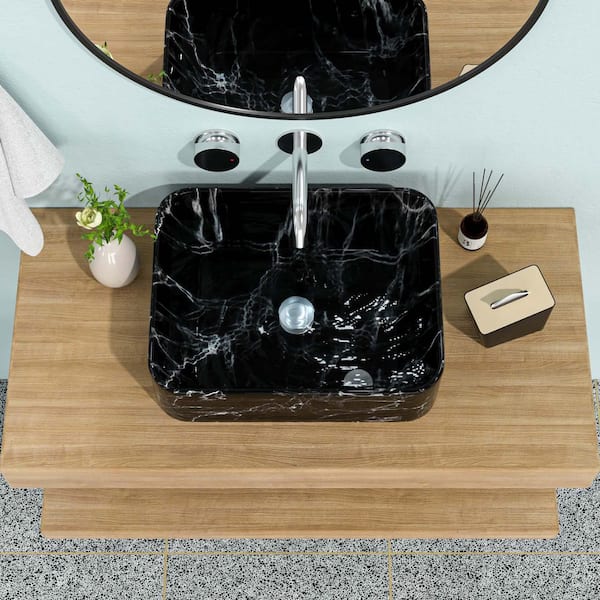 19 in. Farmhouse 1-Bowl in Black Ceramic Rectangular Vessel Bathroom Sink, Modern 19 in. x 15 in. Farmhouse Kitchen Sink