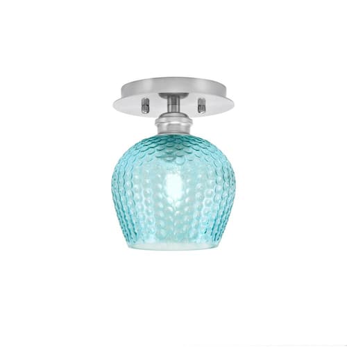 Albany 1-Light 6 in. Brushed Nickel Semi-Flush with Turquoise Textured Glass Shade Lighting