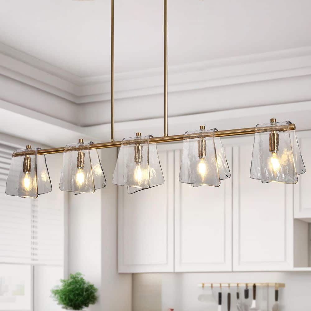 41.5" Gold and Smoky Gray Glass Linear Chandelier