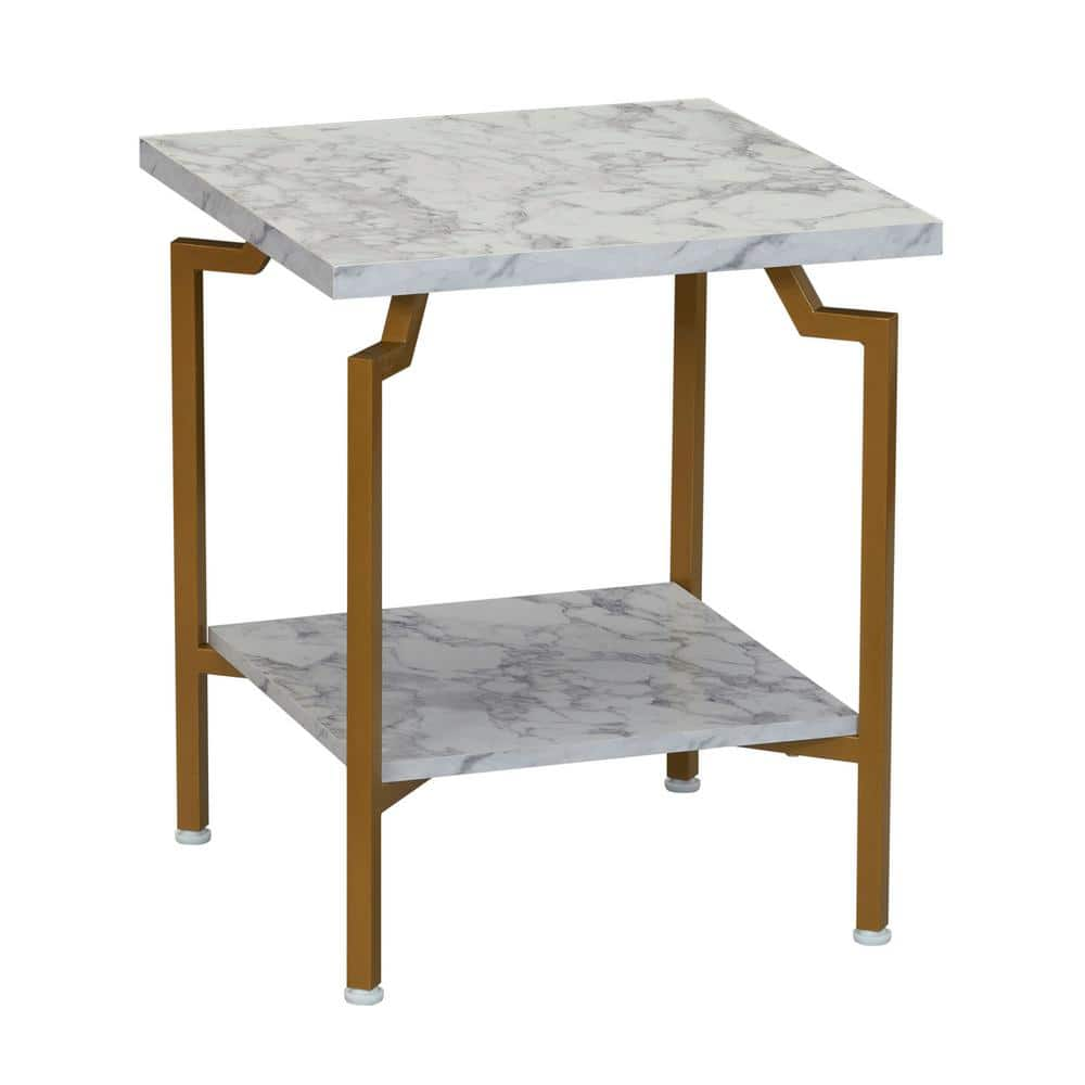 HOUSEHOLD ESSENTIALS 18.5 in. Square Crown White Marble Modern Wood Side  Table 8249-1 - The Home Depot