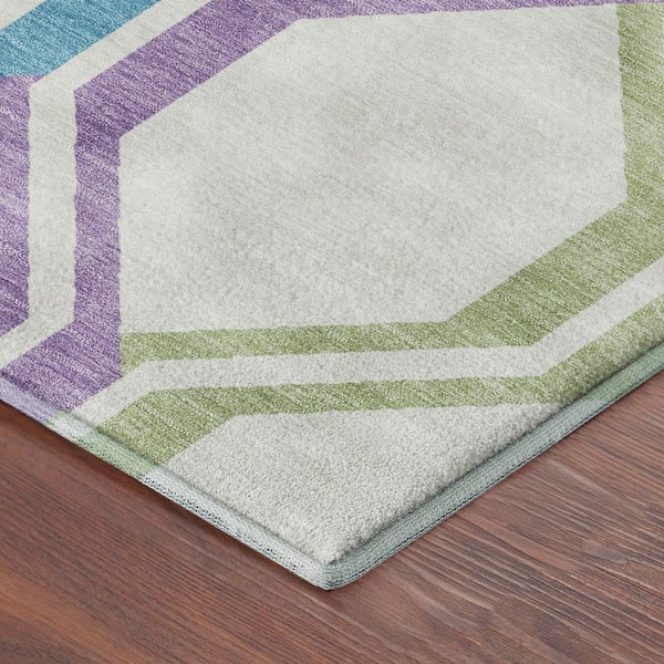 Mayfield Premium Machine Washable Abstract AMF2326 Pearl 3 ft. x 4 ft. Area Rug