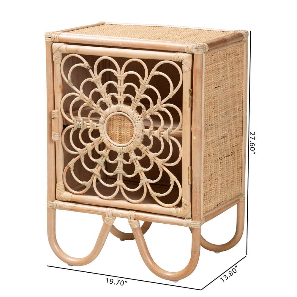 Acelin Natural Brown Rattan Bohemian Nightstand with Curved Legs