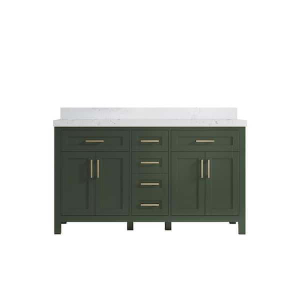 Willow Collections Cambridge 60 in. W x 22 in. D x 36 in. H Double Sink Bath Vanity in Pewter Green with 2 in Empira Quartz Top