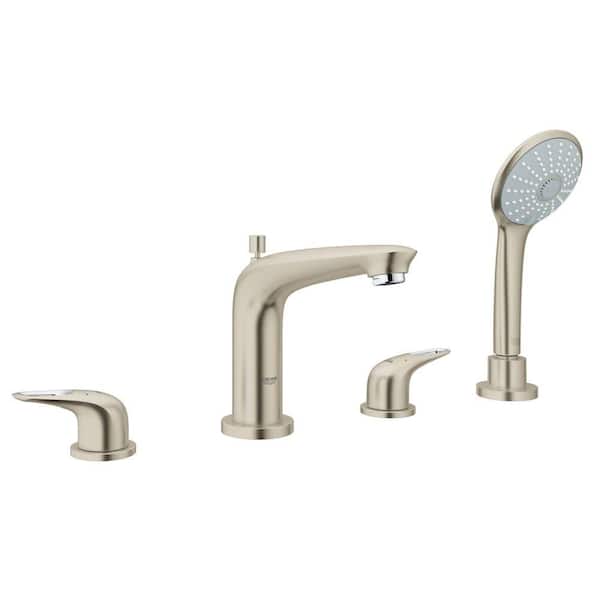 GROHE Eurostyle 2-Handle Deck-Mount Roman Bathtub Faucet with Handheld Shower in Brushed Nickel