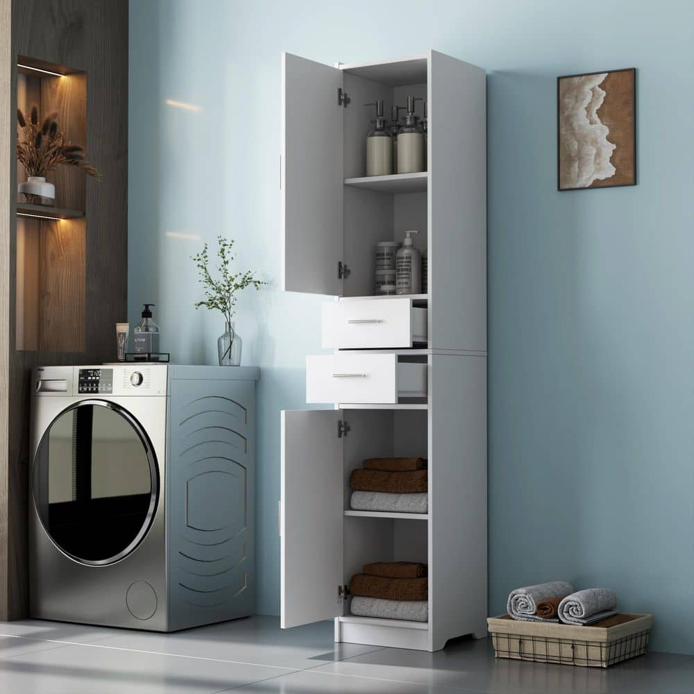 Hamlin White Wood 70.87 in. Tall Bathroom Storage Cabinet with 2 Doors and 2 Drawer, Narrow Storage Unit price history on PriceWatchPro