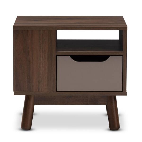 Baxton Studio Britta 1 Drawer Brown and Grey Nightstand 28862 7991