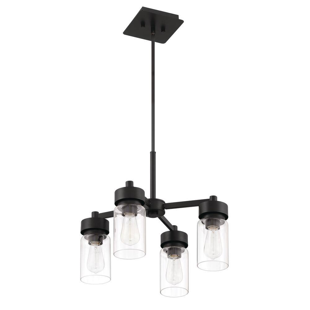 Midnight Black Steel 4-Light Outdoor Chandelier with Clear Glass