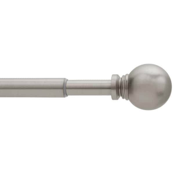StyleWell 28 in. - 48 in. Adjustable Telescoping 5/8 in. Single Curtain Rod Kit in Brushed Nickel with Ball Finials