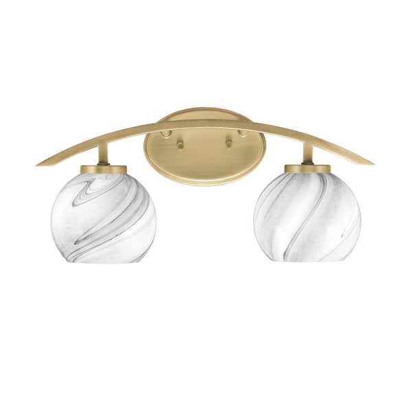 Unbranded Siena 18.25 in. 2-Light Vanity Light New Age Brass with 5.75 in. Onyx Swirl Glass Shades, No Bulbs Included