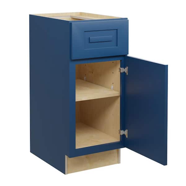 Home Decorators Collection Grayson 15 in. W x 21 in. D x 34.5 in. H Assembled Plywood Base Bath Cabinet in Mythic Blue with Soft Close RH
