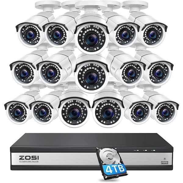 ZOSI 16-Channel 1080p 4TB Hard Drive DVR Security Camera System with 16 Wired Bullet Cameras