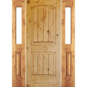 64 in. x 96 in. Rustic Knotty Alder Arch Top VG Unfinished Left-Hand Inswing Prehung Front Door with Half Sidelites