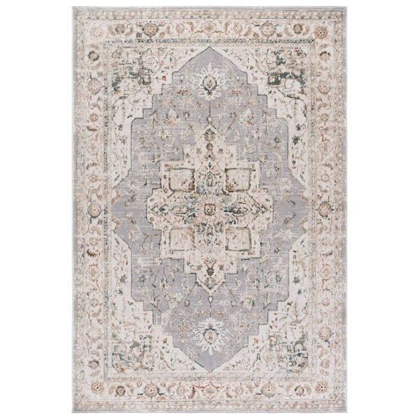 Maven 8 ft. x 10 ft. Ivory/Gray Blue Ornate Medallion Area Rug