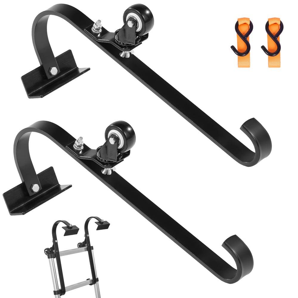 VEVOR Ladder Roof Hook, 2 Pack with Fixed Wheel and Swivel Bar, Wheel Heavy Duty Steel Ladder Stabilizer for Above Ground Pool