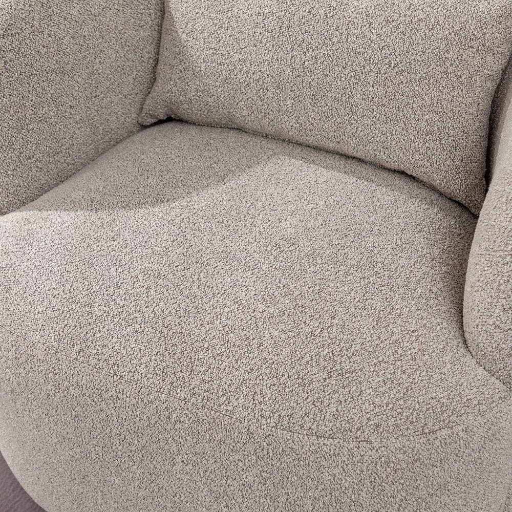 Taupe Boucle Swivel Barrel Accent Chair with Wood Frame