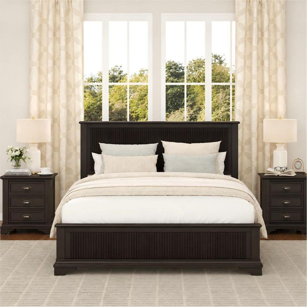 Auronis Moroccan Brown Pine Wood Grain Solid Wood Frame King 3-Piece Bedroom Set with Platform Bed and 2 Nightstands price history on PriceWatchPro