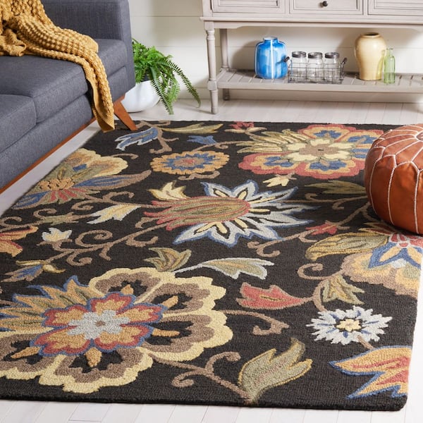 Blossom 6 ft. x 6 ft. Black/Yellow Garden Floral Square Area Rug
