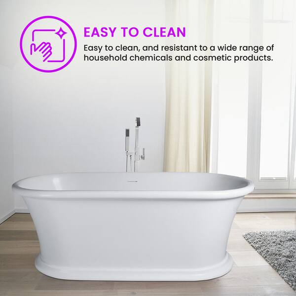 Vanity Art Drancy 61 in. x 31 in. Solid Surface Resin Stone Flatbottom Freestanding Bathtub in Glossy White