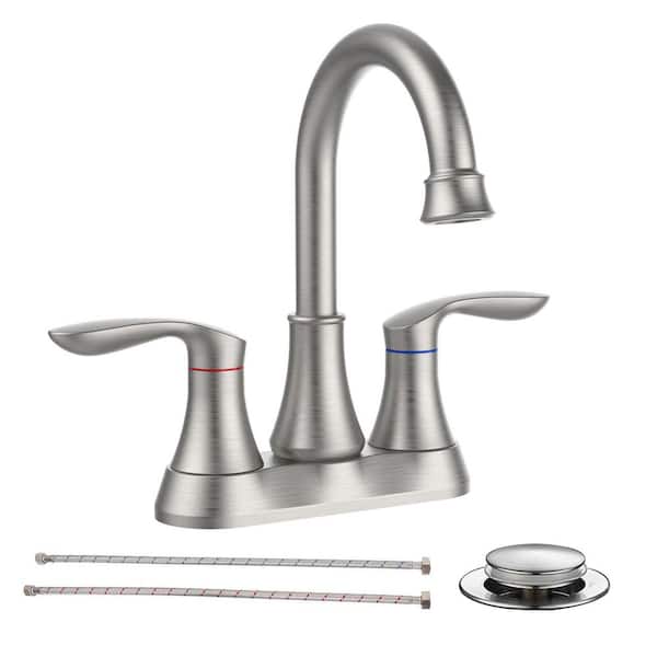 4 in. Centerset 2-Handle 2-Hole Bathroom Faucet with Pop up Drain in Brushed Nickel