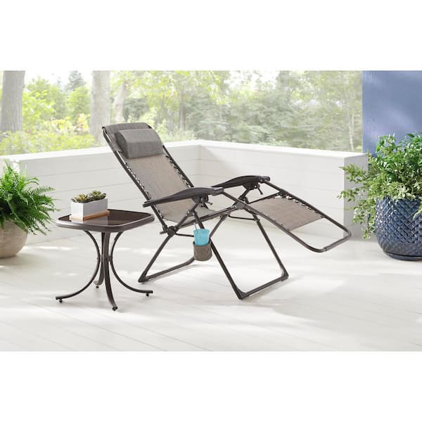 Mix and Match Folding Zero Gravity Steel Outdoor Patio Sling Chaise Lounge Chair in Riverbed Taupe