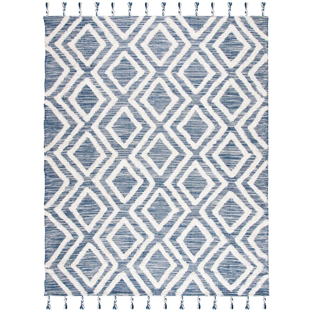 SAFAVIEH Kenya Navy/Ivory 8 ft. x 10 ft. HighLow Flokati Geometric