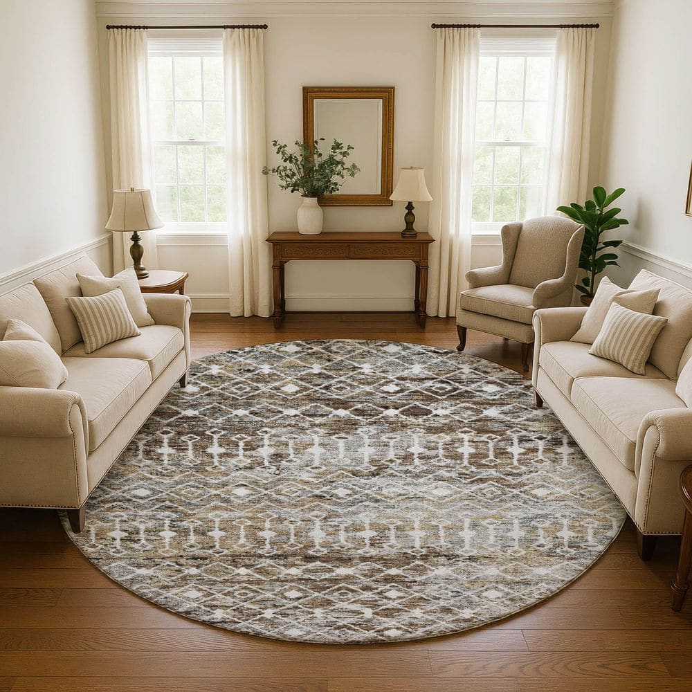 Mayfield Premium Machine Washable Abstract AMF1638 Brown 8 ft. x 8 ft. Round Rug price history on PriceWatchPro