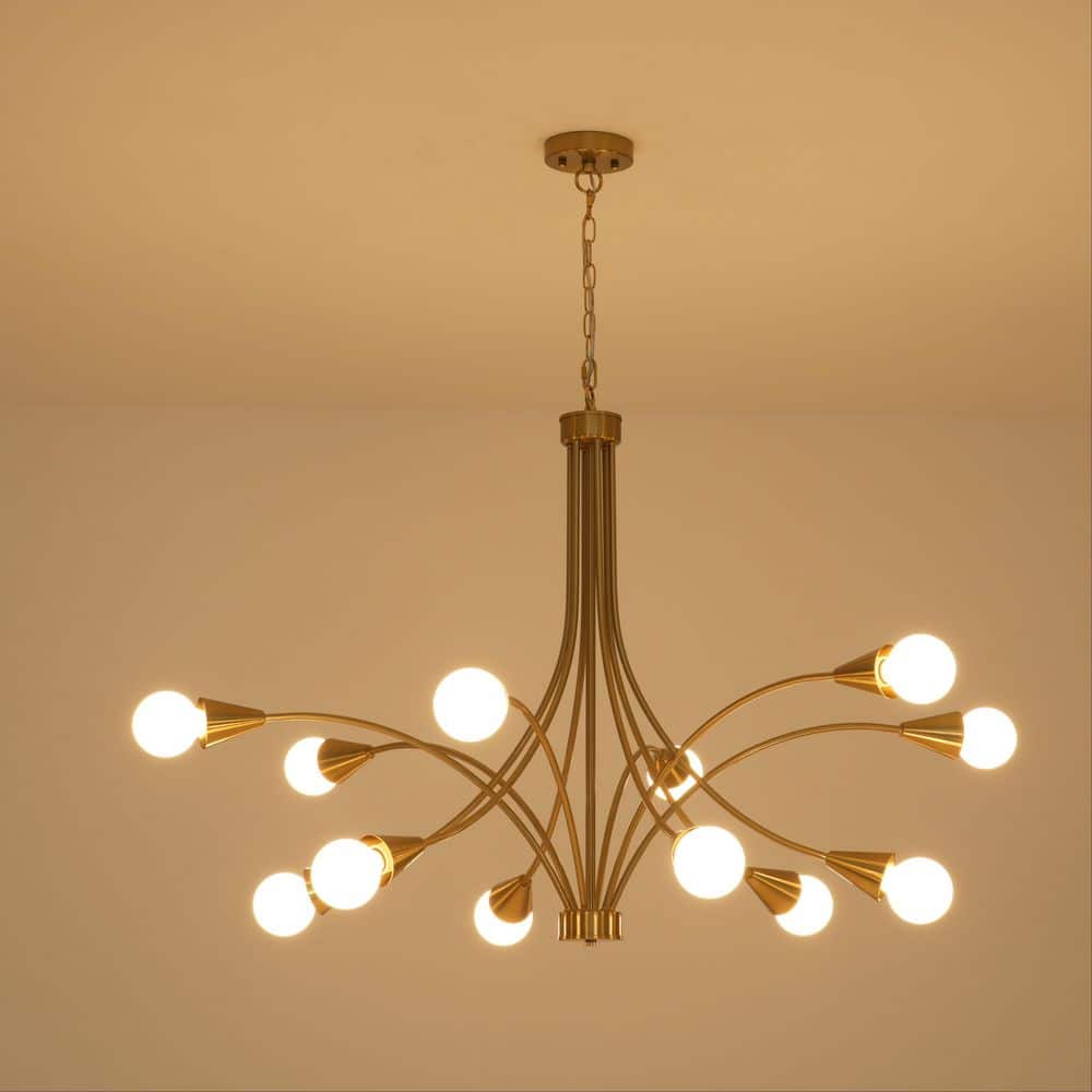 12-Light 39.4 in. Mid-Century Modern Linear Branch Brass Sputnik Chandelier Ceiling Light for Dining Room Living Room price history on PriceWatchPro