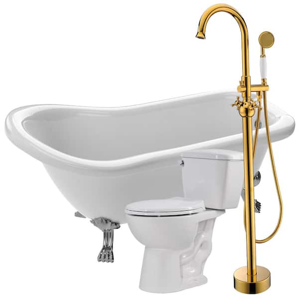 ANZZI Pegasus 5 ft. Acrylic Clawfoot Non-Whirlpool Bathtub with Bridal Faucet and Author 1.28 GPF Toilet