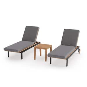 Rhodes 3 Piece Teak Outdoor Lounge Chair and Side Table in Cast Slate Cushions