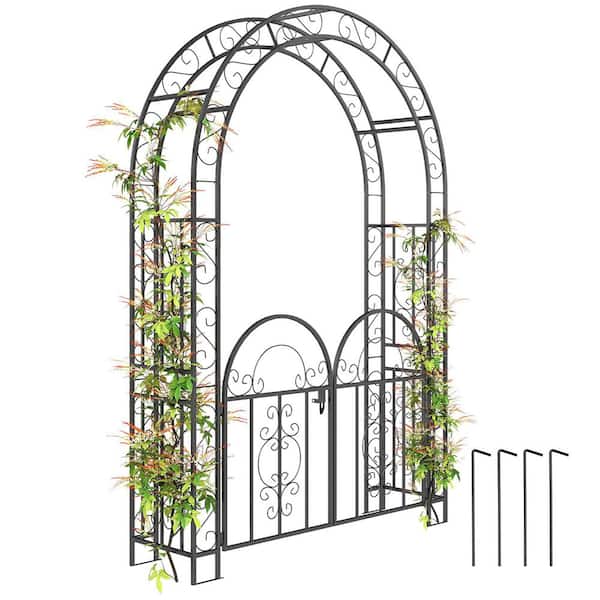 89.4 in. H Steel Garden Arbor Arch with Gate, Garden Trellis
