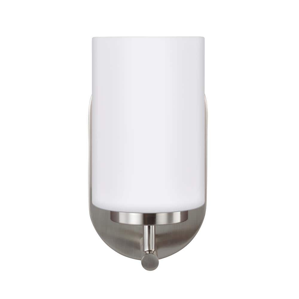 Oslo 4.75 in. 1-Light Brushed Nickel Black Transitional Contemporary Wall Sconce with Cased Opal Etched Glass Shade price history on PriceWatchPro